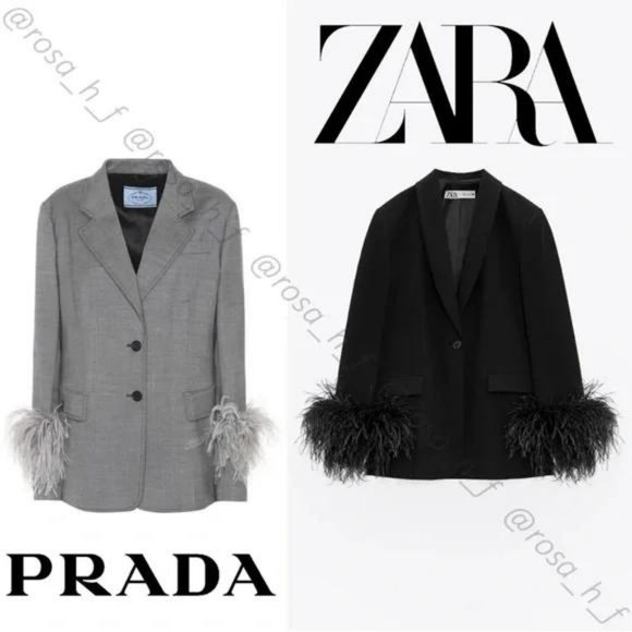 ZARA BLACK STRAIGHT CUT FEATHER BLAZER - Picture 4 of 10